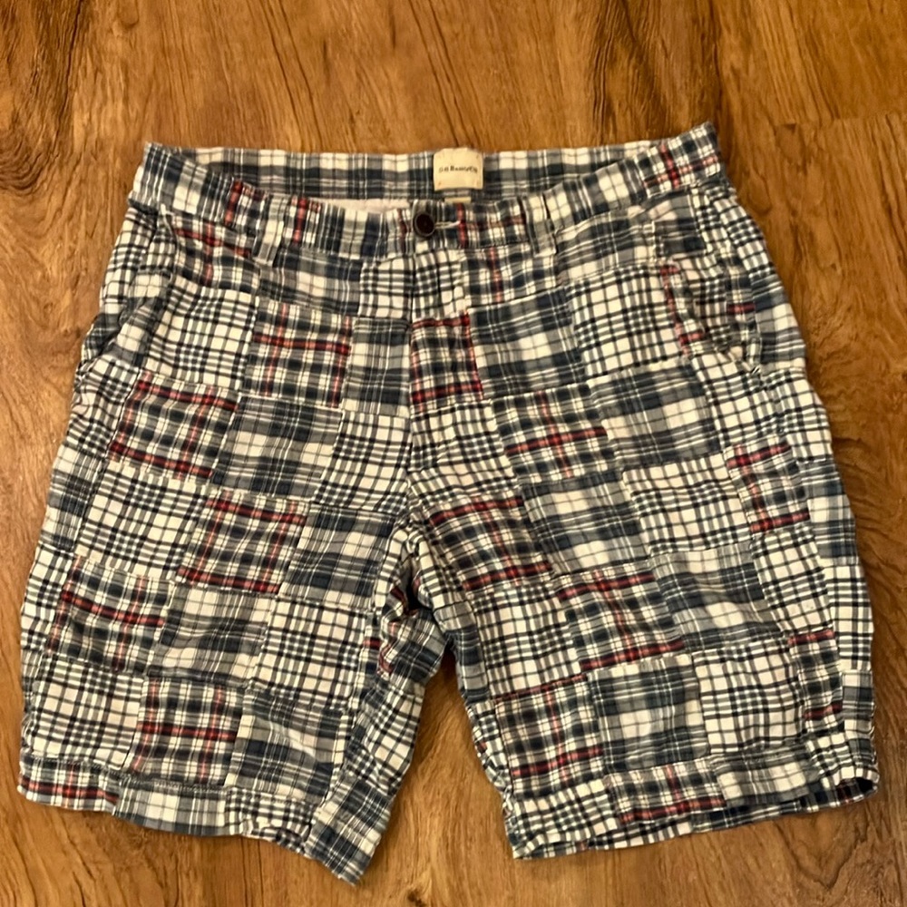 Men's Plaid patchwork Shorts GH Bass and co Blue Red 34 preppy old money madras